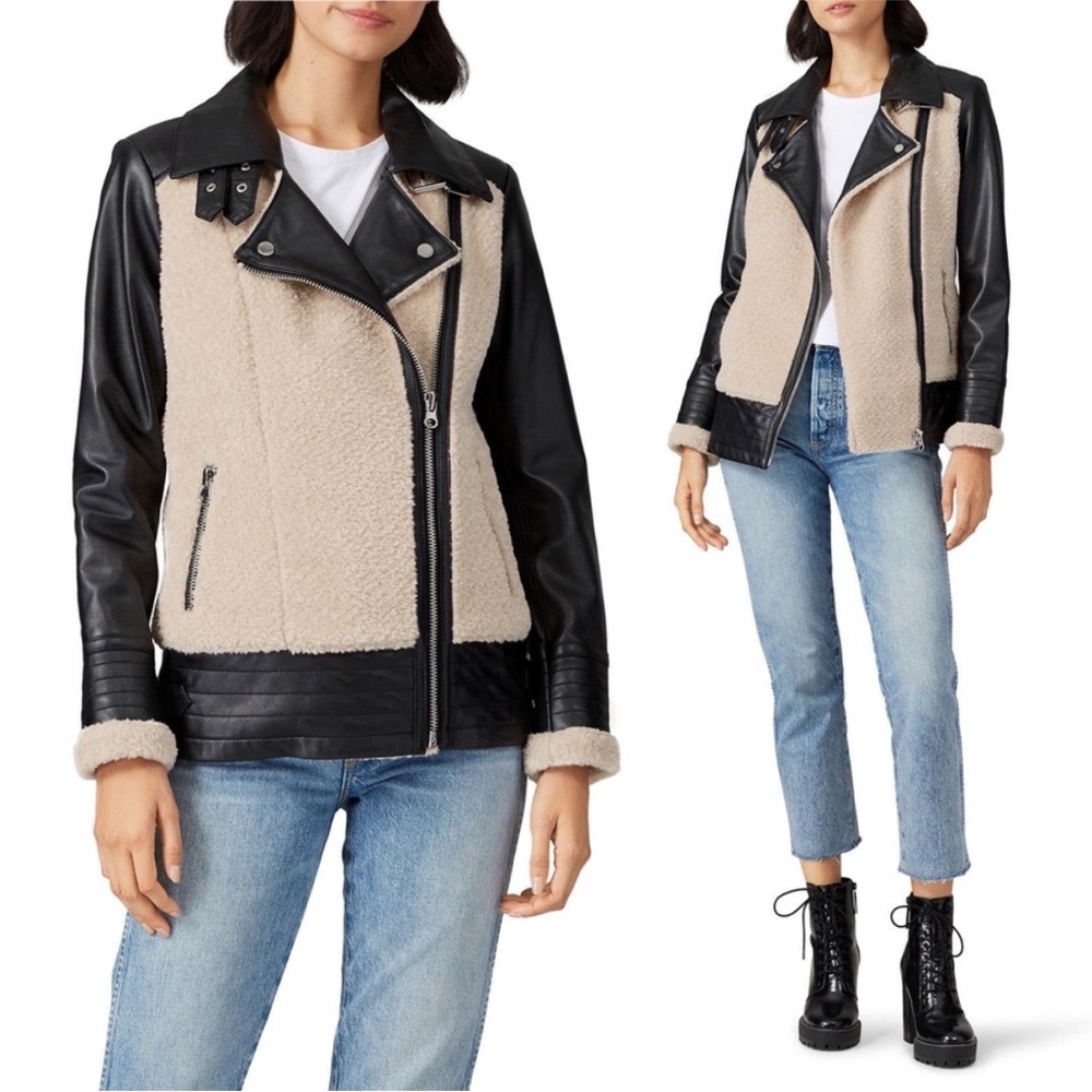 SLATE & WILLOW Genuine Leather & Faux Sherpa 70s
Aviator Moto Biker Jacket XL